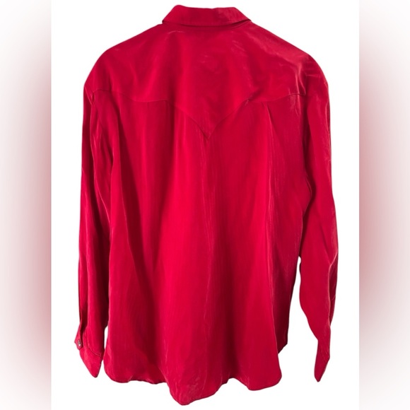 Red western longhorn button down long sleeve blouse - Picture 6 of 6